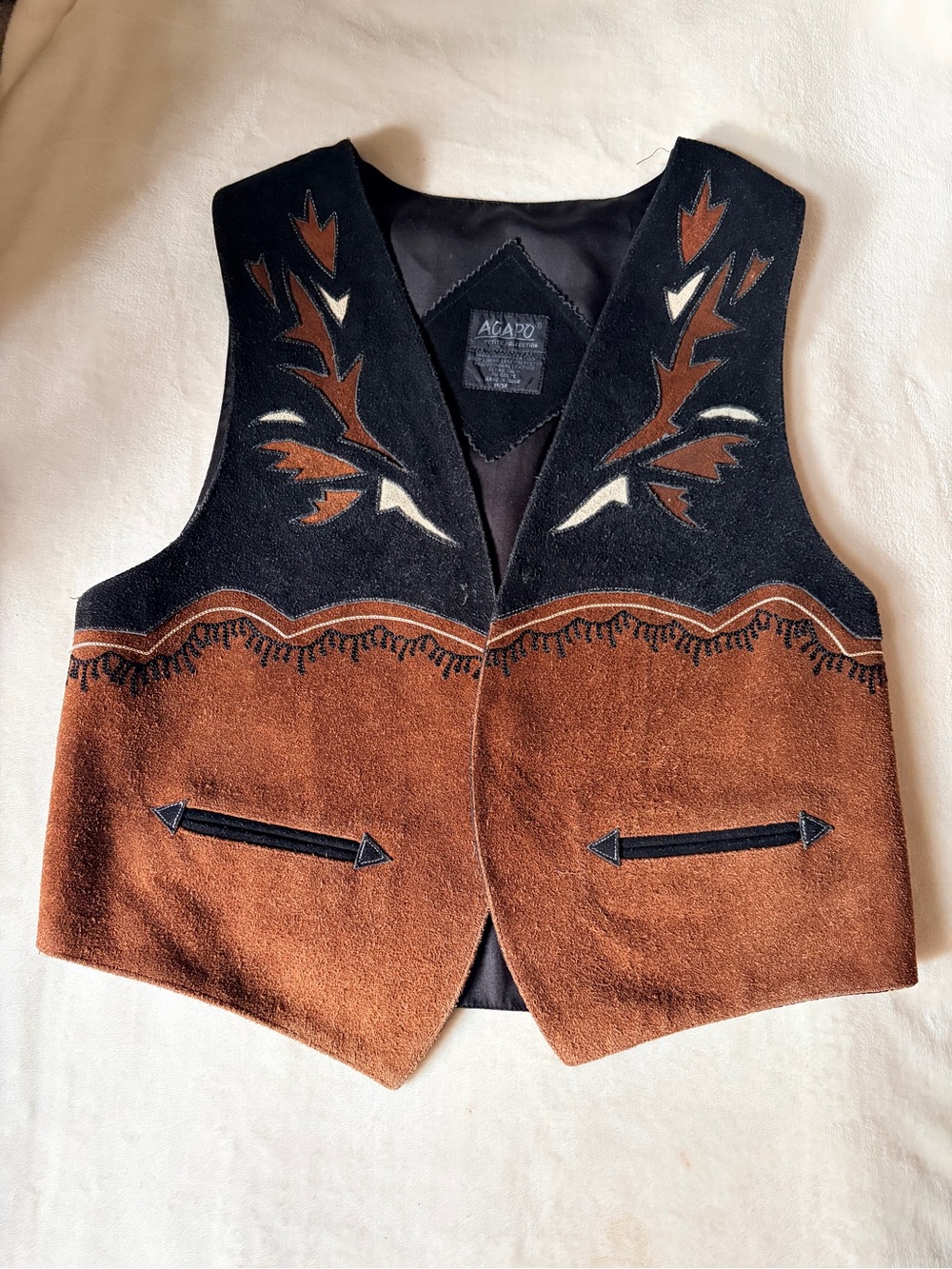 Agado Western Suede Embroidered Vest in Black and Brown